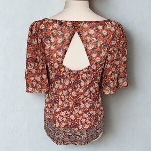 Lucky Brand Flutter Sleeve Floral Boho Top Women Small